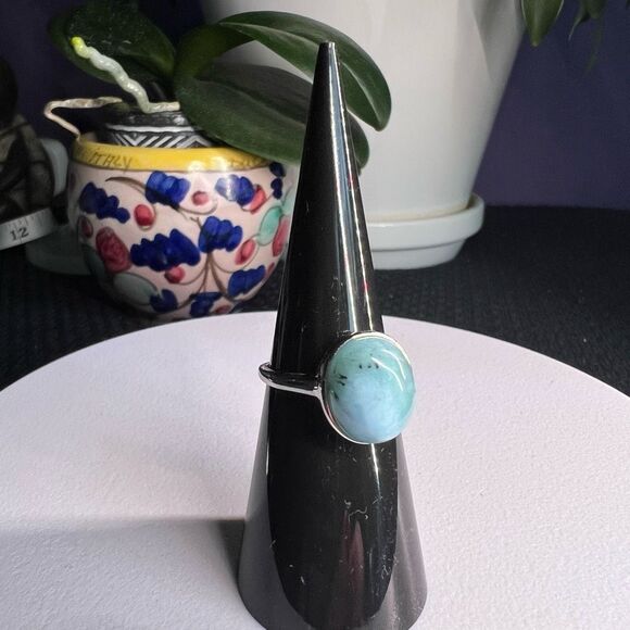Larimar Crystal Oval Gemstone Ring Size‎ 6 Adjustable (#6) - Picture 6 of 15